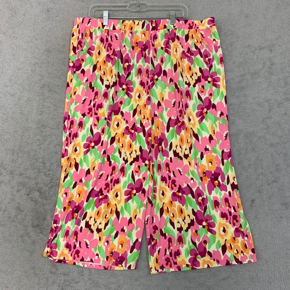Quacker Factory Pants - Quacker Factory Floral Pants Women's 1X Multi-Color Crop Wide Leg Casual